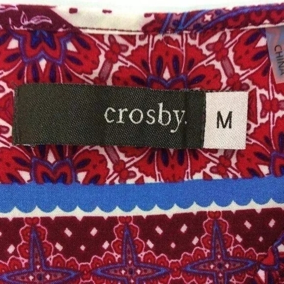 Crosby Boho Paisley Tie Gathered Waist Long Sleeve Blouse Women's M Fall - Picture 6 of 12